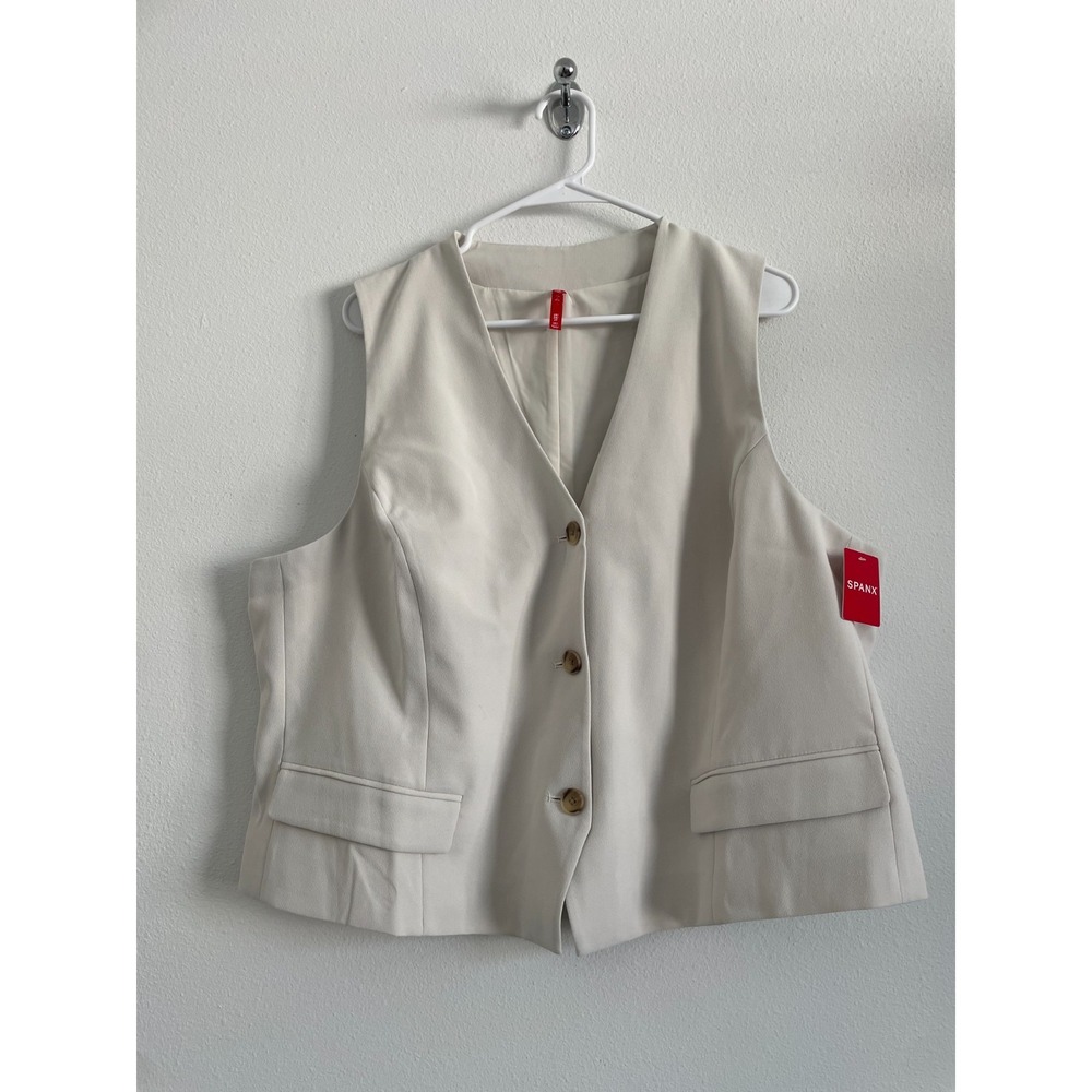 Spanx Crepe Vest Womens 2X Parchment Tailored 3-Button Capsule Classic Office